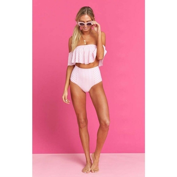 💕SHOW ME YOUR MUMU💕 Barbie Bindi Ruffle Bikini TOP ~ Skipper Stripe Pink/White - Picture 5 of 8